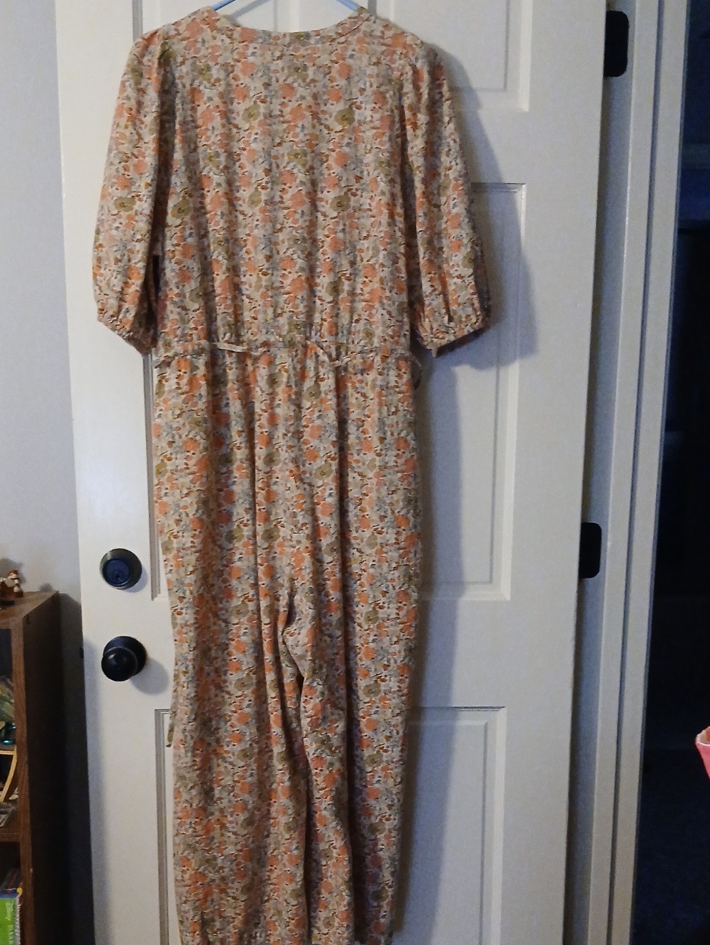 Universal Thread Peach and Olive Floral Button-Up Jumpsuit - Picture 6 of 6
